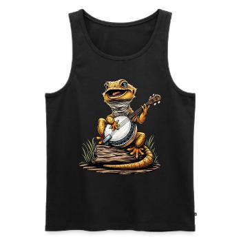 Gecko à crête Lézard Joueur de banjo Bluegrass - Débardeur bio Premium Homme - noir - Devant - Michal (187cm)