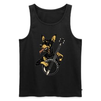 Doberman Chien Joueur de Banjo Bluegrass - Débardeur bio Premium Homme - noir - Devant - Michal (187cm)