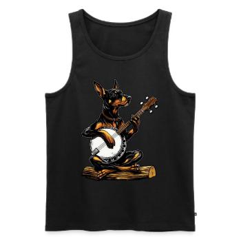 Doberman Chien Joueur de Banjo Bluegrass - Débardeur bio Premium Homme - noir - Devant - Michal (187cm)