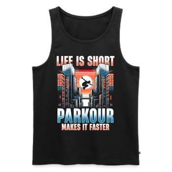 La vie est courte. Le parkour le rend plus rapide - Débardeur bio Premium Homme - noir - Devant - Michal (187cm)