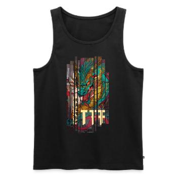 Geometrischer Drache Japan Kanji - Männer Premium Bio Tank Top - Schwarz - Vorne - AI Model Male 178 light (178cm)