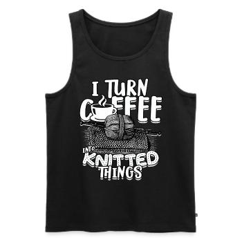 Stricken Häkeln I turn coffee into knitted things - Männer Premium Bio Tank Top - Schwarz - Vorne - AI Model Male 178 light (178cm)
