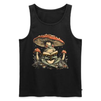 Cottagecore Aesthetic Frog Reading Book Mushroom Gobl - Men's Premium Organic Tank Top - black - Front - AI Model Male 178 light (178cm)