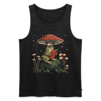 Cottagecore Aesthetic Frog Reading Book Mushroom Witch - Men's Premium Organic Tank Top - black - Front - AI Model Male 178 light (178cm)
