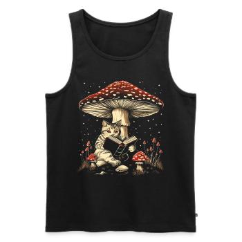 Cottagecore Aesthetic Cat Reading Book Mushroom Witchy - Men's Premium Organic Tank Top - black - Front - AI Model Male 178 light (178cm)