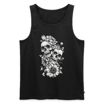 Crâne Couronne de fleurs d’Halloween - Squelette de crâne - Débardeur bio Premium Homme - noir - Devant - Michal (187cm)