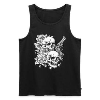 Crâne Halloween Roses - Crâne Revolver Design - Débardeur bio Premium Homme - noir - Devant - AI Model Male 178 light (178cm)