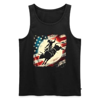 Rodeo, Cowboy, Western, Bull, Bull, USA Flag - Men's Premium Organic Tank Top - black - Front - Michal (187cm)
