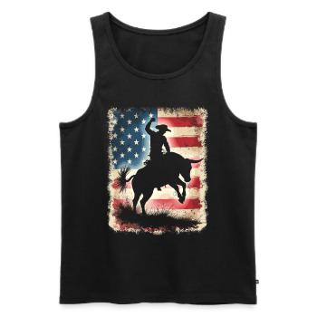 Rodeo, Cowboy, Western, Bull, Bull, USA Flag - Men's Premium Organic Tank Top - black - Front - Michal (187cm)