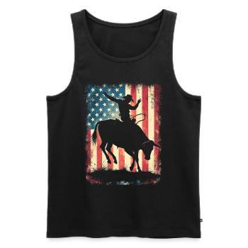 Rodeo, Cowboy, Western, Bull, Bull, USA Flag - Men's Premium Organic Tank Top - black - Front - Michal (187cm)
