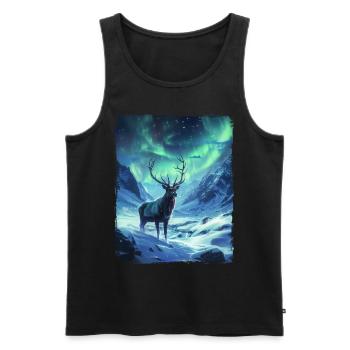 Aurores boréales Cerf Animal Aurore boréale Cerf - Débardeur bio Premium Homme - noir - Devant - AI Model Male 178 light (178cm)