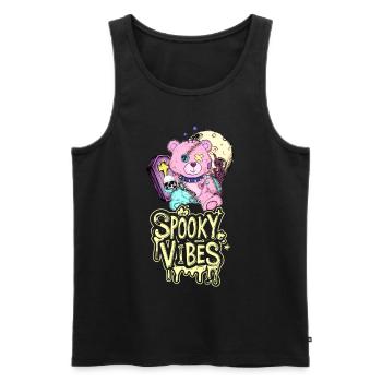Teddy bear with coffin and moon Halloween design - Men's Premium Organic Tank Top - black - Front - AI Model Male 178 light (178cm)