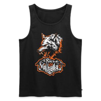 Conception de la route Wolf vers les montagnes Valhalla - Débardeur bio Premium Homme - noir - Devant - AI Model Male 178 light (178cm)