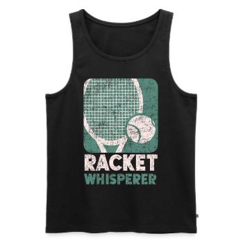 Drôle de joueur de tennis raquette jeu de mots - Débardeur bio Premium Homme - noir - Devant - Michal (187cm)