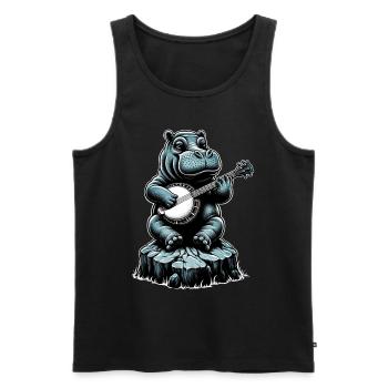 Hippo Hippopotamus Bluegrass Banjo Spieler - Männer Premium Bio Tank Top - Schwarz - Vorne - AI Model Male 178 light (178cm)