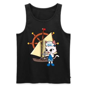 Cat Cats Sailing Ship Ships Steering Wheel - Men's Premium Organic Tank Top - black - Front - AI Model Male 178 light (178cm)