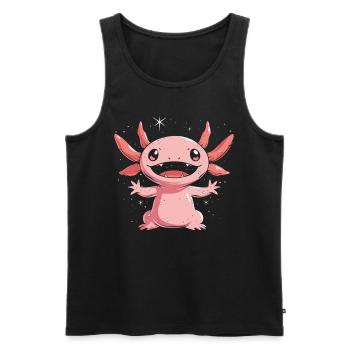 Axolotl Kawaii avec étoiles pour les enfants et les fans - Débardeur bio Premium Homme - noir - Devant - Michal (187cm)