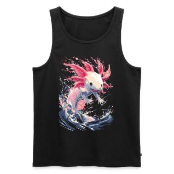 Puissant axolotl dans les vagues pour les fans d’axolotl - Débardeur bio Premium Homme - noir - Devant - AI Model Male 178 light (178cm)