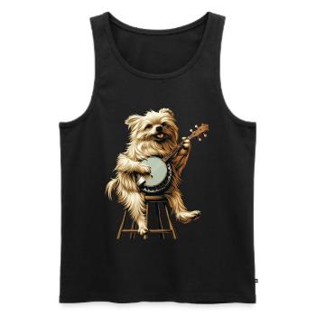 Chien maltais Joueur de banjo bluegrass - Débardeur bio Premium Homme - noir - Devant - Michal (187cm)