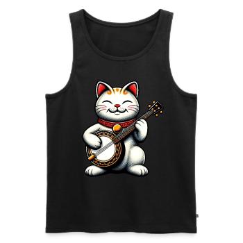 Maneki Neko Chat Japonais Lucky Bluegrass Banjo - Débardeur bio Premium Homme - noir - Devant - Michal (187cm)