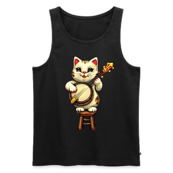 Maneki Neko Chat Japonais Lucky Bluegrass Banjo - Débardeur bio Premium Homme - noir - Devant - Michal (187cm)