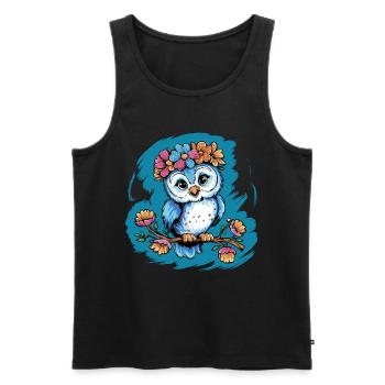 Niedliche Eule Vogel Federn Blumen für einen - Männer Premium Bio Tank Top - Schwarz - Vorne - Michal (187cm)