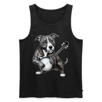 Pitbull Pittie Hund Bluegrass Banjo Spieler - Männer Premium Bio Tank Top - Schwarz - Vorne - AI Model Male 178 light (178cm)