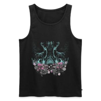 Hirsch Hirsche Wild Blumen Natur Waldtiere Rehbock - Männer Premium Bio Tank Top - Schwarz - Vorne - Michal (187cm)