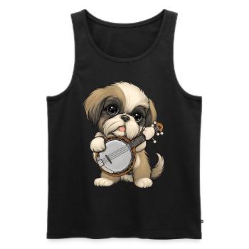 Shih Tzu Chien Joueur de Banjo Bluegrass - Débardeur bio Premium Homme - noir - Devant - Michal (187cm)