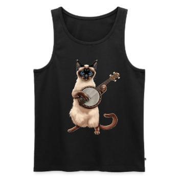 Chat siamois Joueur de banjo bluegrass - Débardeur bio Premium Homme - noir - Devant - Michal (187cm)