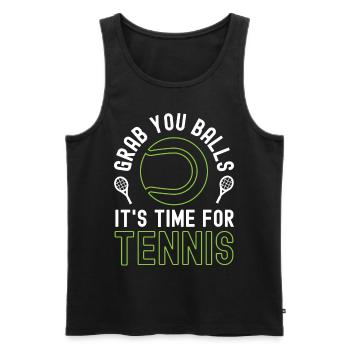 Funny Tennis Player Racket Pun - Men's Premium Organic Tank Top - black - Front - Michal (187cm)
