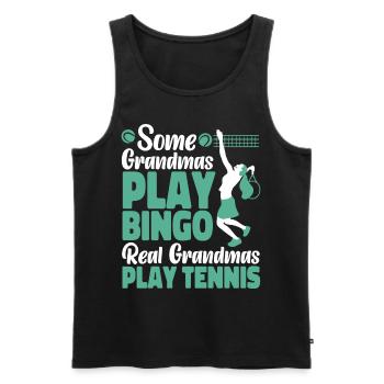 Drôle de joueur de tennis raquette grand-mère - Débardeur bio Premium Homme - noir - Devant - Michal (187cm)