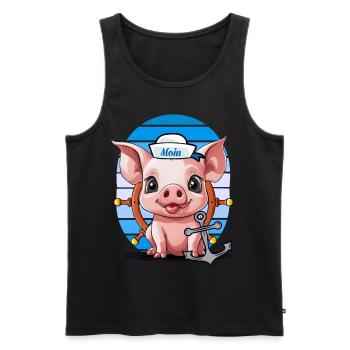 Pig Sailor Helmsman Anchor Maritime - Men's Premium Organic Tank Top - black - Front - AI Model Male 178 light (178cm)