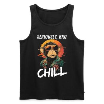 Sérieusement Bro Chill Monkey Meme Coucher de soleil - Débardeur bio Premium Homme - noir - Devant - AI Model Male 178 light (178cm)