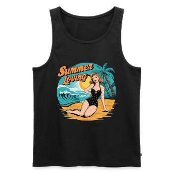 Ambiance rétro d’amour de la plage pour un - Débardeur bio Premium Homme - noir - Devant - AI Model Male 178 light (178cm)