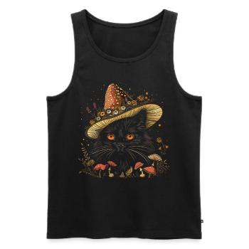 Cottagecore Aesthetic Black Cat Mushroom Hat Wi - Men's Premium Organic Tank Top - black - Front - Michal (187cm)