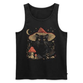 Cottagecore Aesthetic Black Cat Mushroom Hat Wi - Men's Premium Organic Tank Top - black - Front - Michal (187cm)
