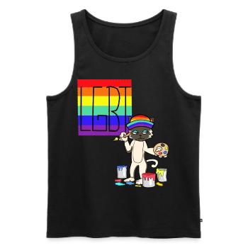 Chat LGBT Artiste Gay Pride Peintre arc-en-ciel - Débardeur bio Premium Homme - noir - Devant - Michal (187cm)