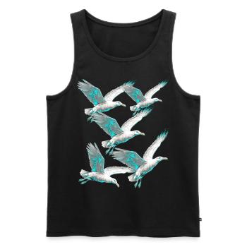 maritime, mouettes, mouettes, côte, mer du Nord, mer Baltique - Débardeur bio Premium Homme - noir - Devant - Michal (187cm)
