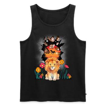 Nature Fleurs Papillons Lion Lions Enfants Enfant - Débardeur bio Premium Homme - noir - Devant - AI Model Male 178 light (178cm)