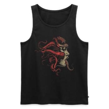 Weirdcore Aesthetic Octopus Woman Face Horror - Men's Premium Organic Tank Top - black - Front - AI Model Male 178 light (178cm)