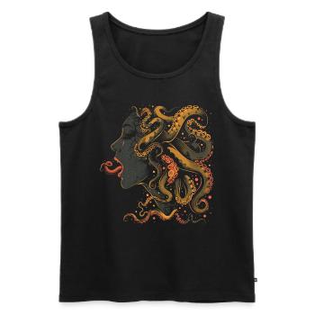 Weirdcore Aesthetic Octopus Woman Face Horror - Men's Premium Organic Tank Top - black - Front - AI Model Male 178 light (178cm)