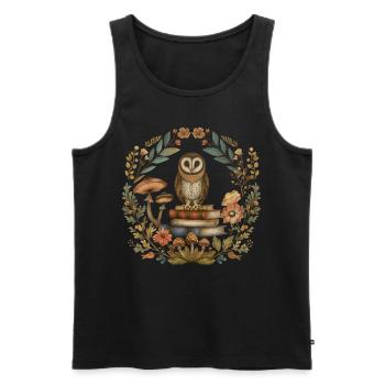 Cottagecore esthétique hibou livres champignon flore - Débardeur bio Premium Homme - noir - Devant - Michal (187cm)
