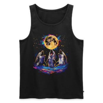 Dolphin Ocean Animal Howling Moon - Men's Premium Organic Tank Top - black - Front - AI Model Male 178 light (178cm)