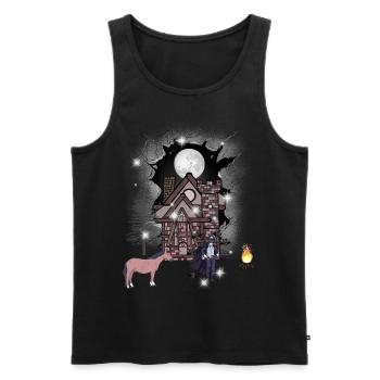 Château Halloween Mystique Médiéval Guerrier Lune - Débardeur bio Premium Homme - noir - Devant - Michal (187cm)