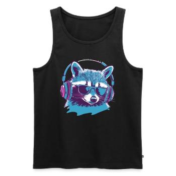 Zocker Waschbär mit Sonnenbrille und Kopfhörern - Männer Premium Bio Tank Top - Schwarz - Vorne - Michal (187cm)