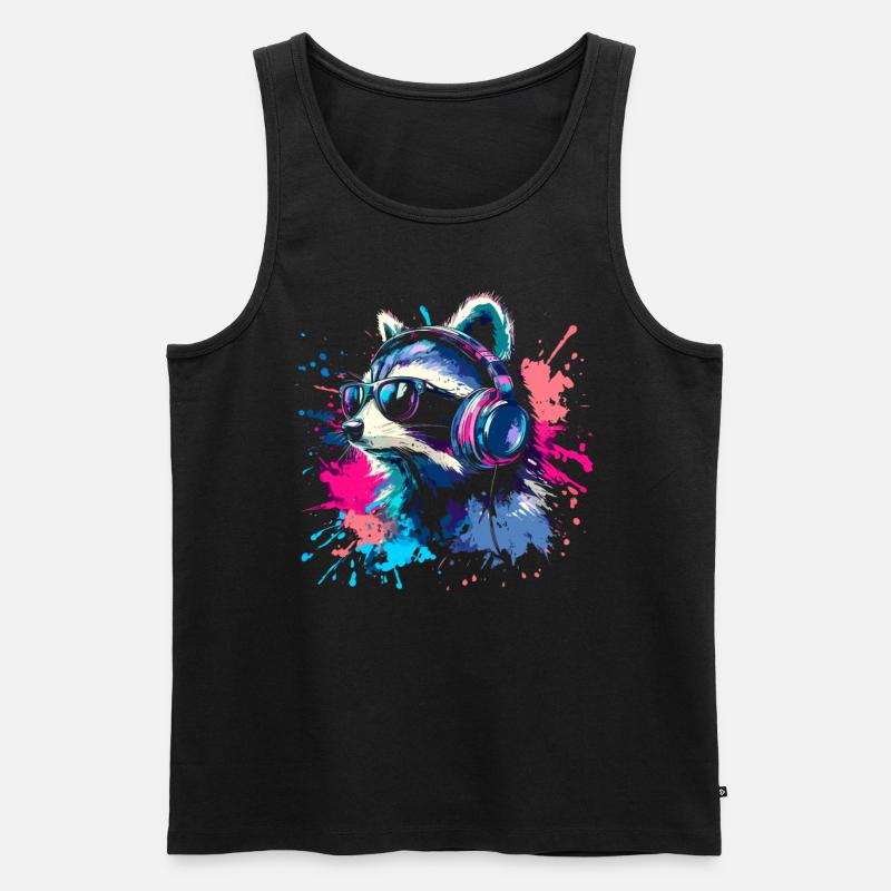 Bunter Zocker Waschbär mit Headset - Männer Premium Bio Tank Top - Schwarz