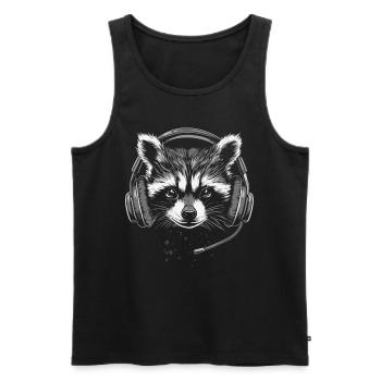 Zocker Waschbär mit Headset und Mikrofon - Männer Premium Bio Tank Top - Schwarz - Vorne - AI Model Male 178 light (178cm)