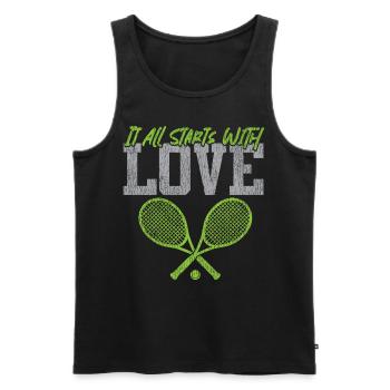 Drôle de joueur de tennis raquette jeu de mots - Débardeur bio Premium Homme - noir - Devant - Michal (187cm)