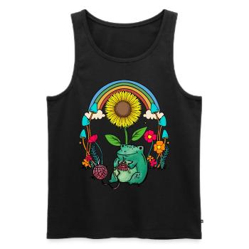 Sonnenblume Regenbogen Frosch Frösche Stricken - Männer Premium Bio Tank Top - Schwarz - Vorne - Michal (187cm)